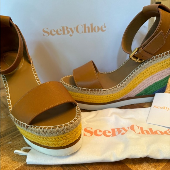 See By Chloe Shoes - See By Chloe Espadrille Wedge Striped 38 8 Worn once! EUC with box and dustbag